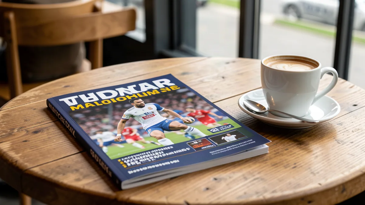 Programme de match imprimé posé près d'un café