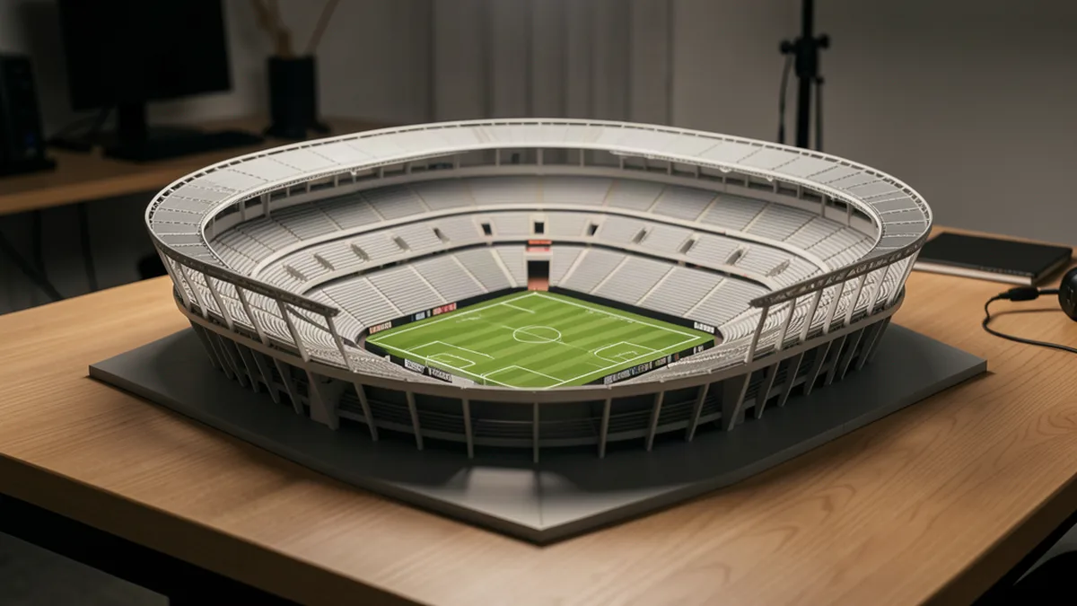 Maquette d'un stade avec ses tribunes en miniature