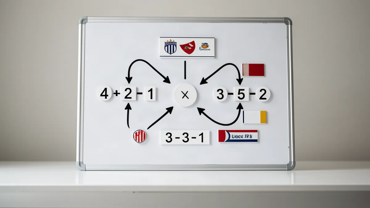 Tableau blanc avec schéma 4-2-3-1 et jetons magnétiques colorés