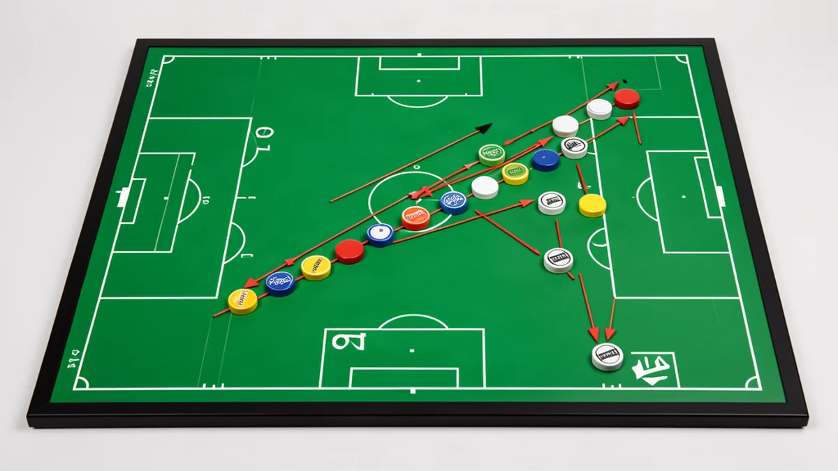 Tableau magnétique de touche avec jetons et flèches dessinant une sortie de balle depuis l’arrière.