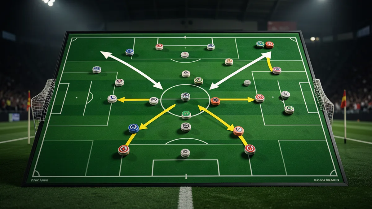 Tableau tactique avec les déplacements d'un faux neuf tracés aux flèches