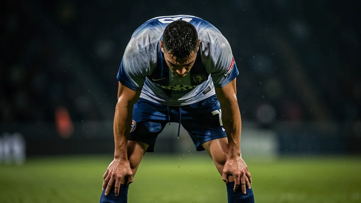 Un joueur de Ligue 1 épuisé s'appuie sur ses genoux après un pressing