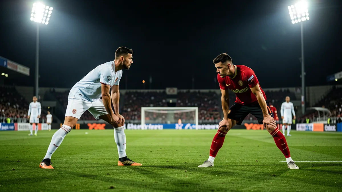 Des joueurs de Ligue 1 s'échauffent sous les projecteurs du soir