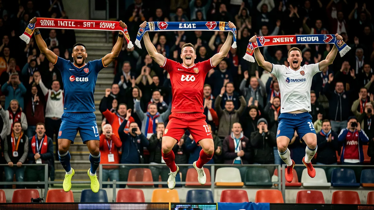 Un groupe de supporters de Ligue 1 saute de joie après un but
