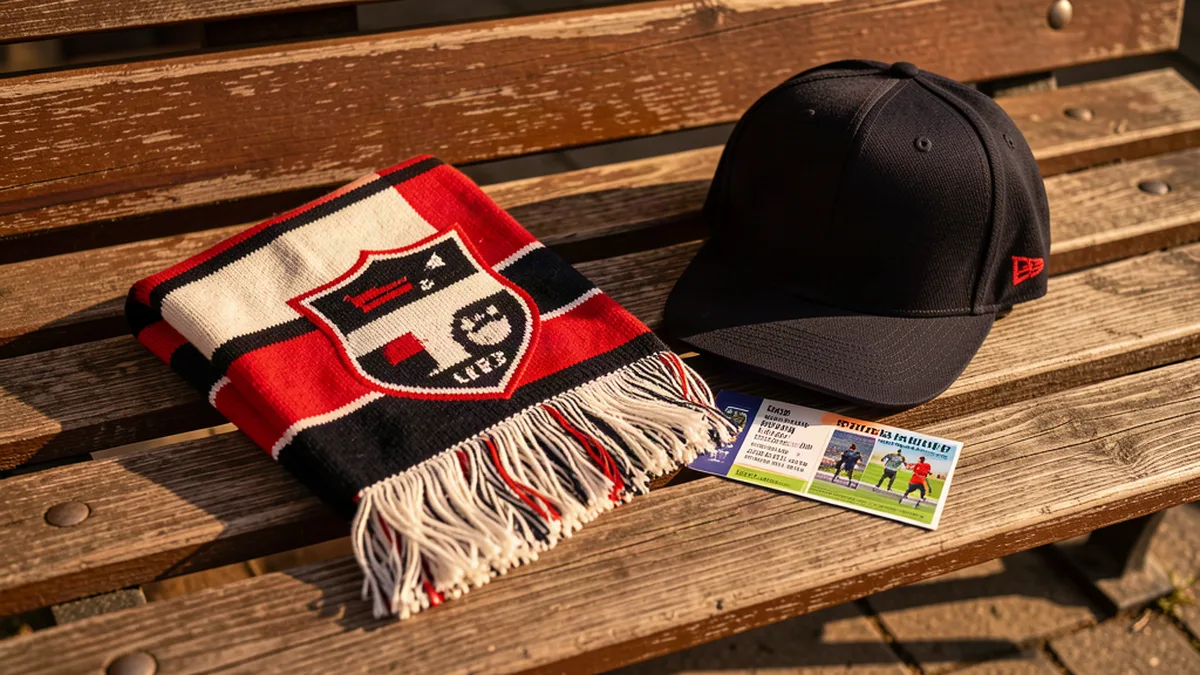 Écharpe, casquette et billet de match posés en gros plan