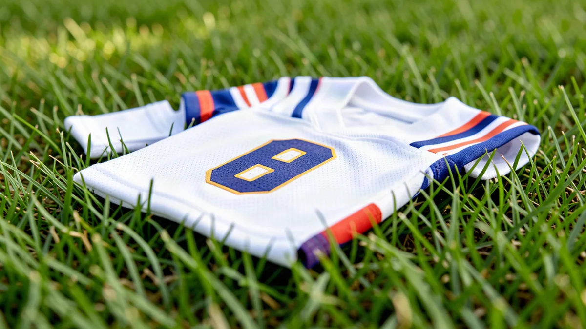 Maillot d'enfant posé sur l'herbe en gros plan