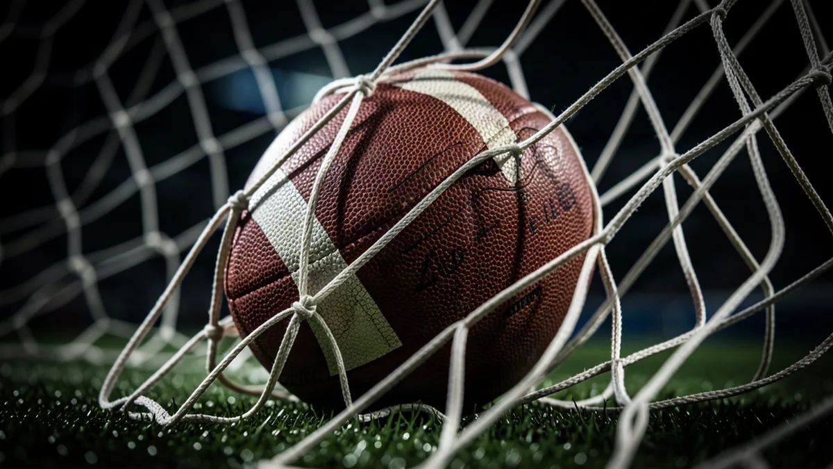 Ballon au fond des filets, mailles tendues par l'impact