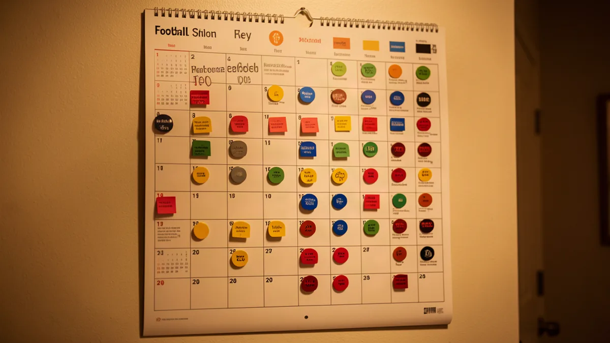 Calendrier mural avec des aimants sur les dates clés de la saison