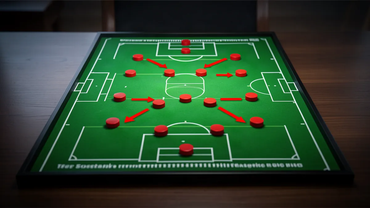Tableau magnétique avec un schéma 3-5-2 en jetons rouges