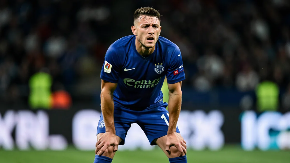 Un joueur de Ligue 1 reprend son souffle mains sur les genoux