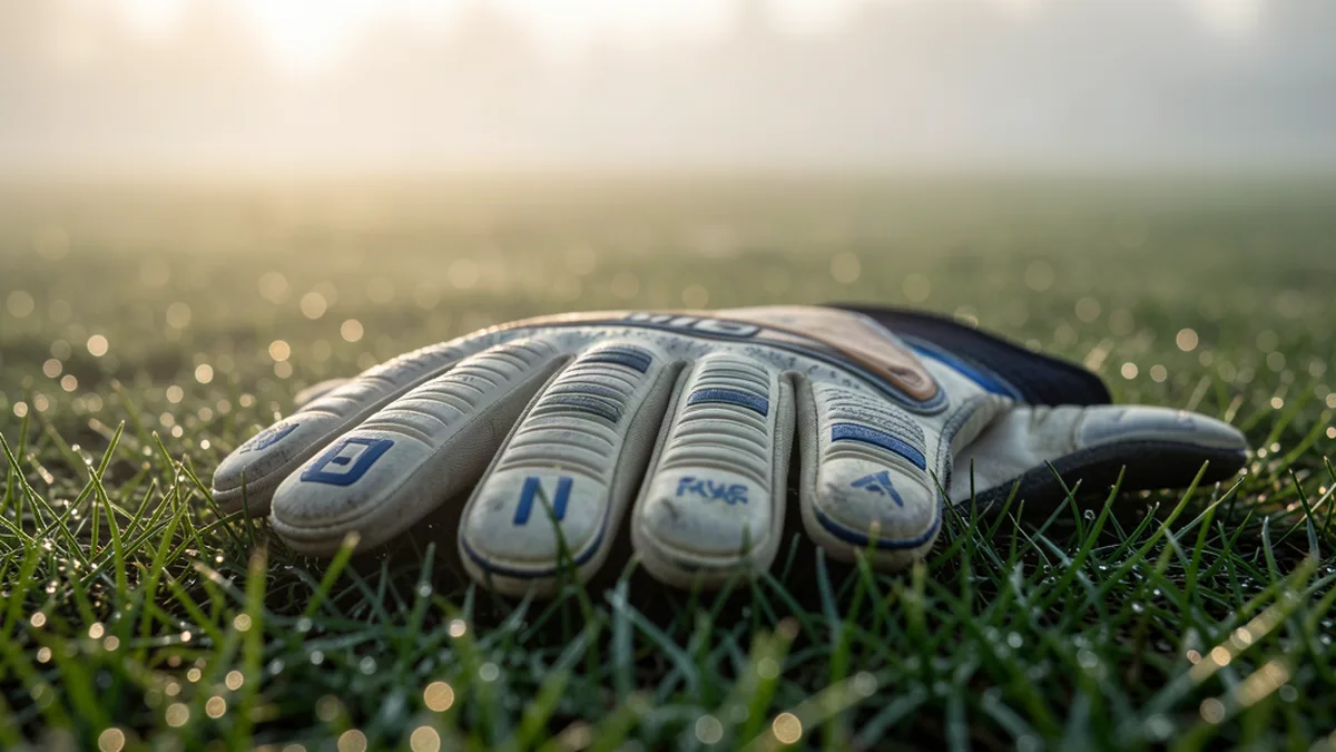 Gants de gardien posés sur l'herbe à l'aube