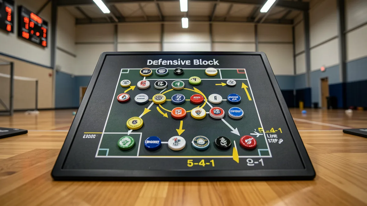 Tableau magnétique avec bloc défensif compact et flèches de repli