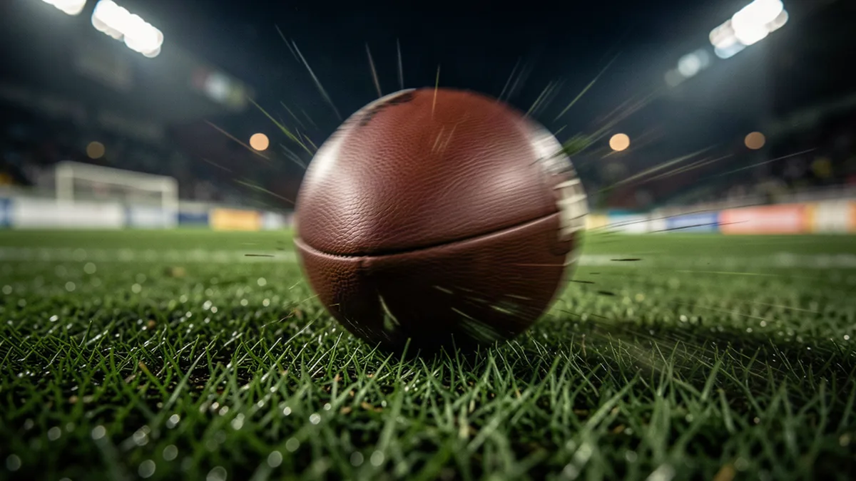 Ballon en mouvement flou sur la pelouse, effet de vitesse